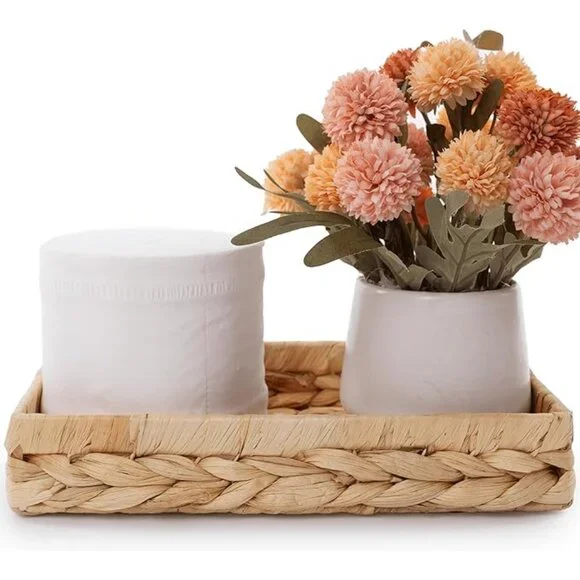 Bathroom Trays for Counter 10" Decorative Rattan Vanity Tray Wicker Storage - Picture 6 of 8